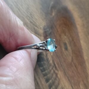 Vintage Sterling Silver Adjustable Blue Stone Ring 925